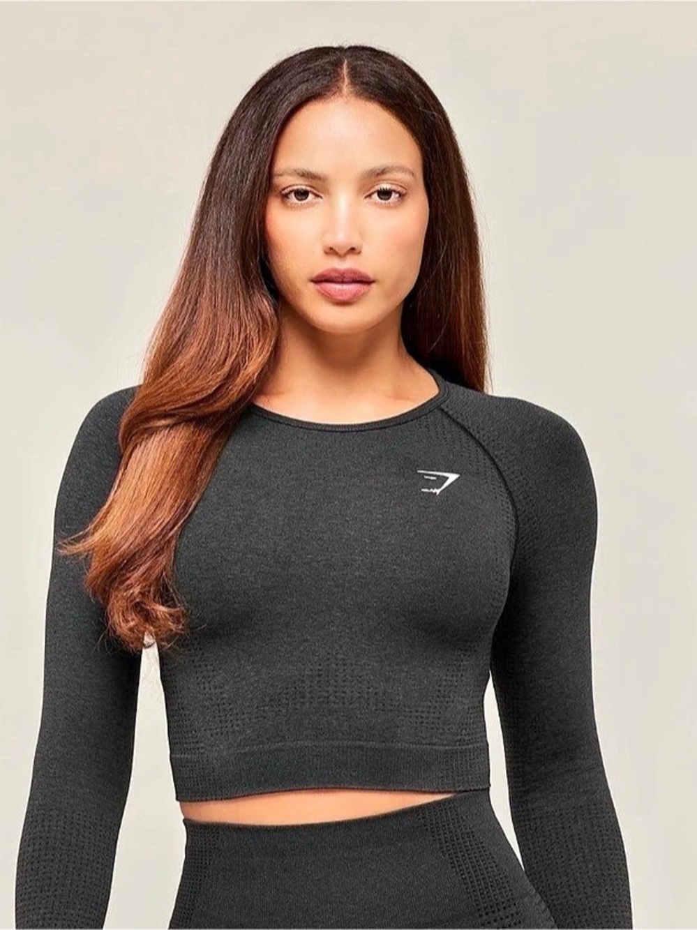 Gymshark Vital Seamless 2.0 Long Sleeve Crop Top Black Size S